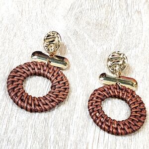 Gold and Brown Woven Earrings